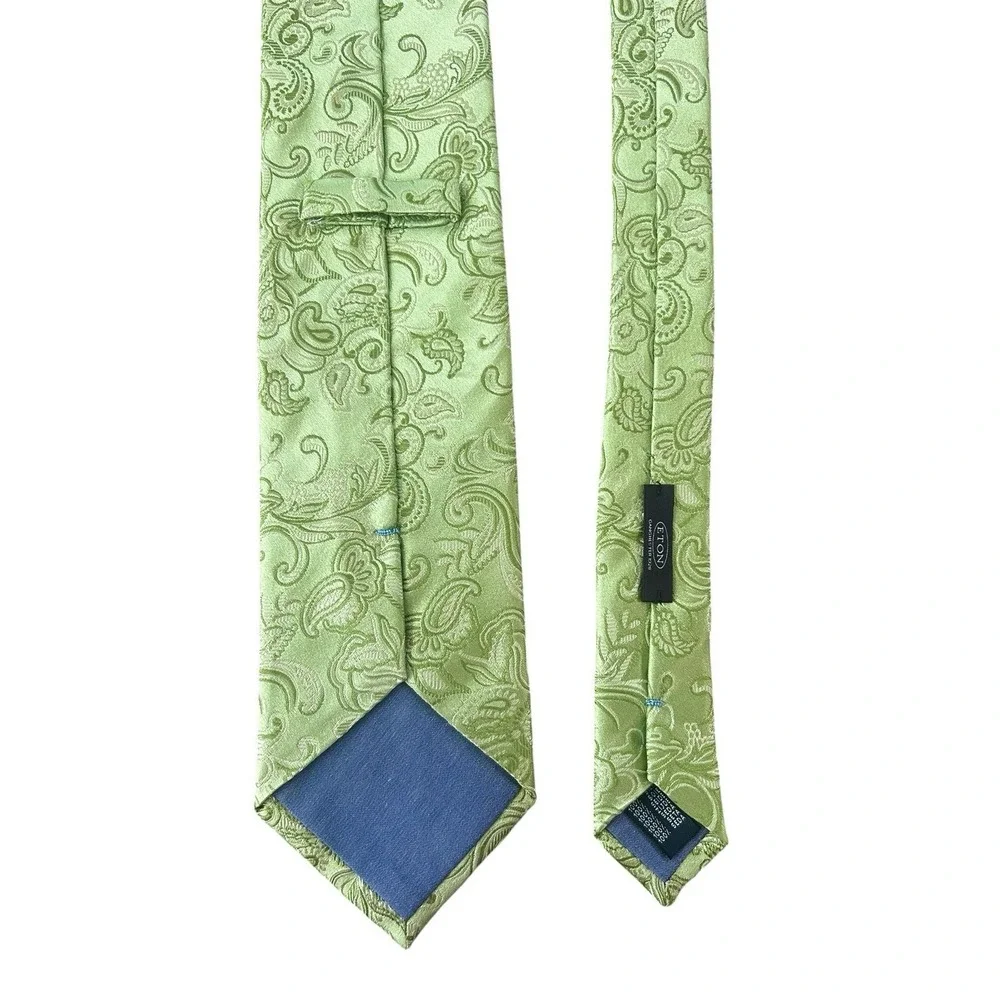 Eton Men's Silk Tie Floral Lime Green Paisley‎ Luxury Italy Preppy